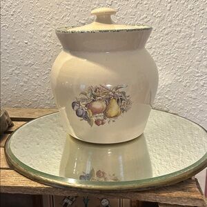 Vintage Fruit Motif Cottage Core Pottery Jar with Lid